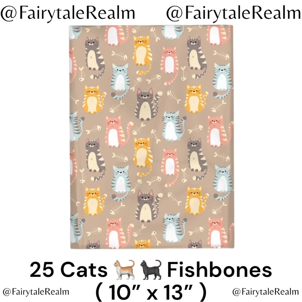 10”x13” Cats & Fishbones ( 25 ) Poly Mailers, Shipping Envelopes, Gift Bags
